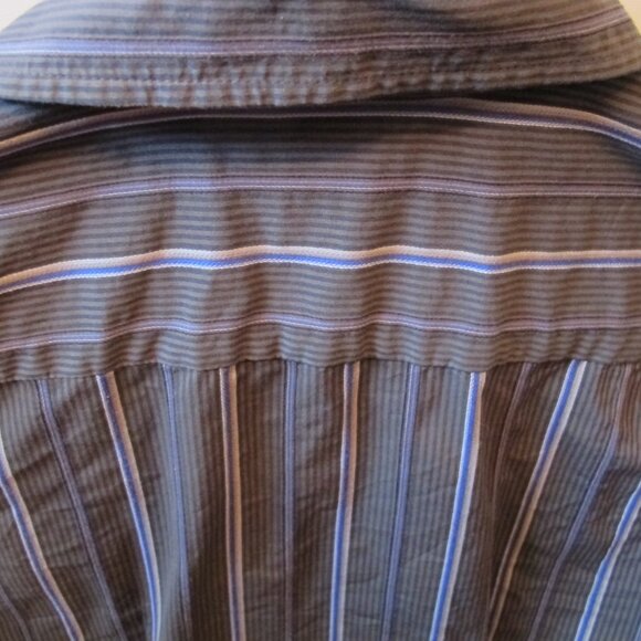 Worthington Button Up Blouse Gray with Blue/White stripes FITTED. - Picture 7 of 7